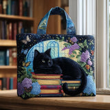 Handcrafted Tote - Black Cat Among Books