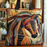 Handcrafted Tote Bag - Vibrant Mosaic Horse Design