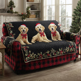 Garnet - Quilted Sofa Cover Golden Retriever on Blue Night Background