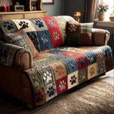 Lucinda - Quilted Sofa Cover Paw Prints Cheerful