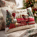 Quilted Pillow Sham - Festive Steam Locomotive