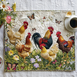 Winifred - Quilted Placemat - Enchanting Chickens & Flowers